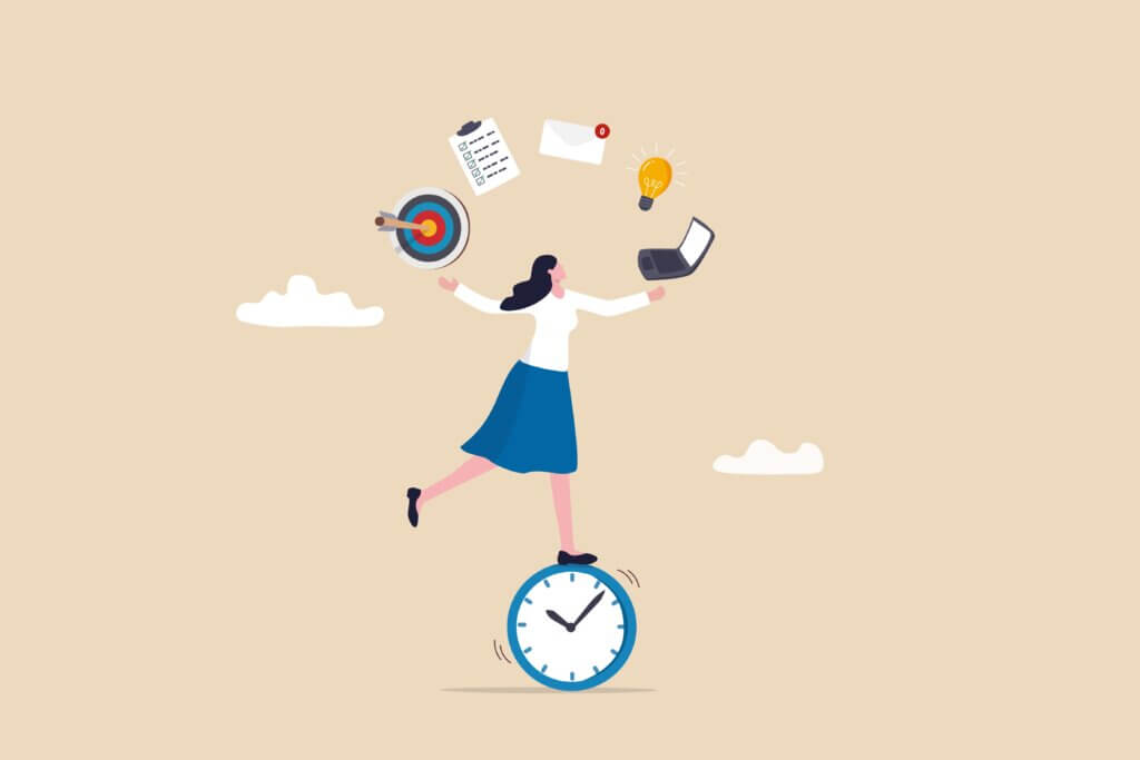 Productive woman, multitasking or time management professional